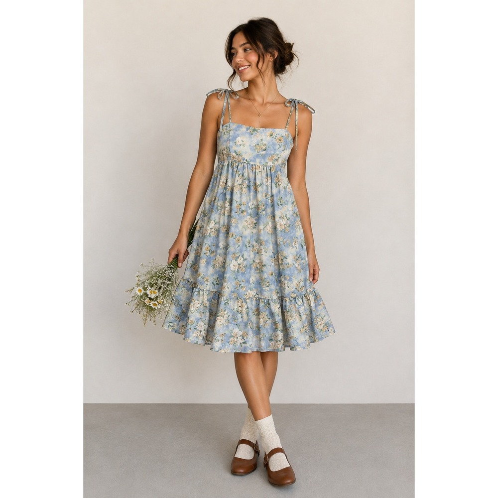 Wild Fable Floral Organza Babydoll Dress Cottagecore Coquette Blue Romantic XXS